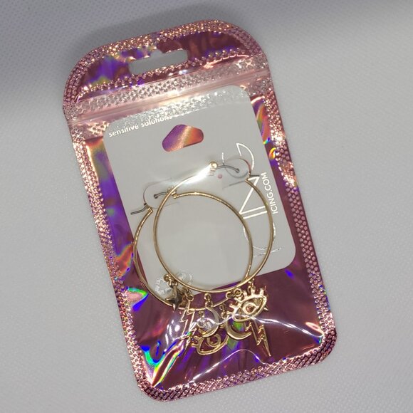 Rose-Gold Charm Hoop Earrings - Picture 3 of 3